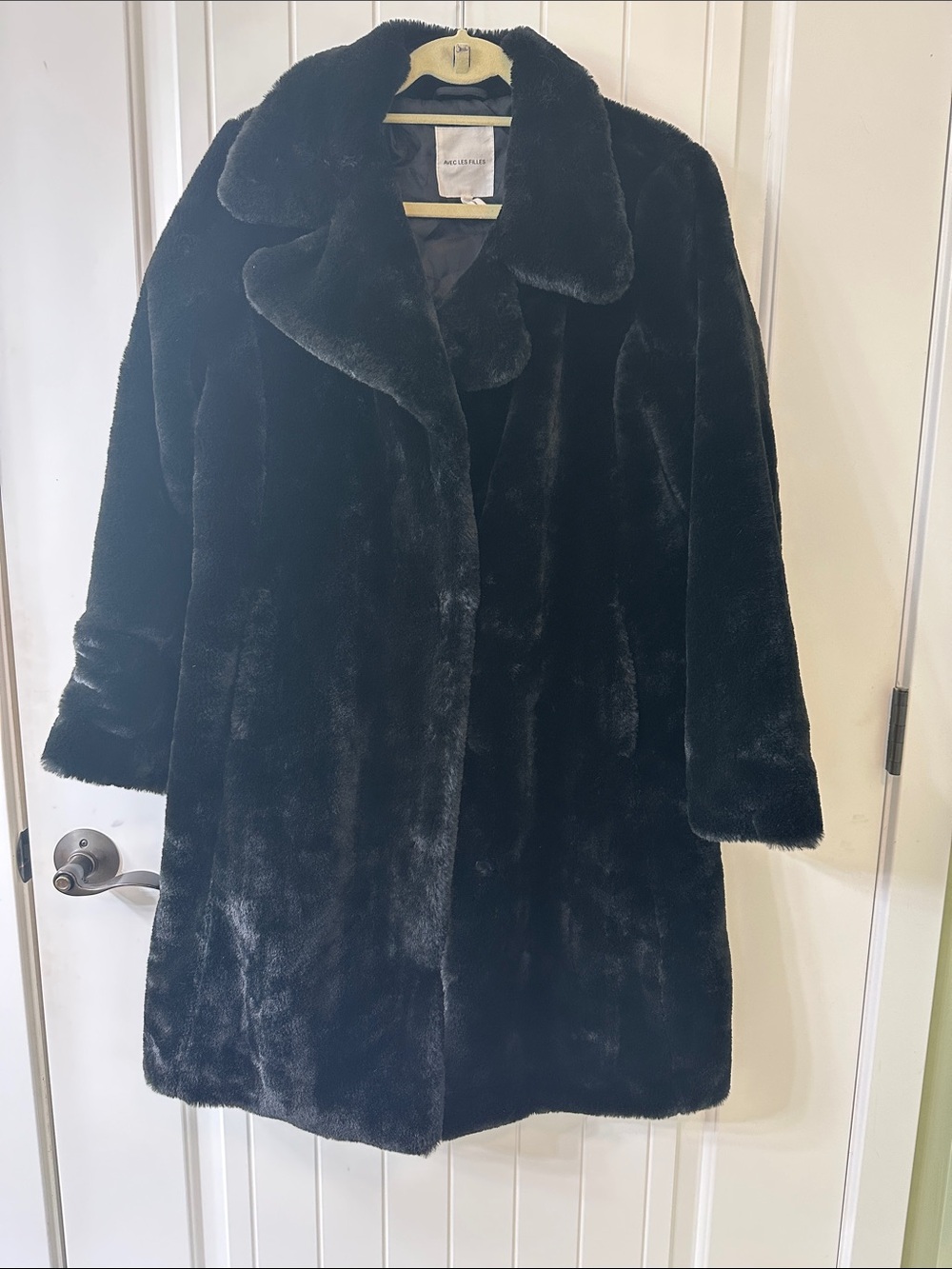 Avec Les Filles Black Faux Fur Coat Size-Small